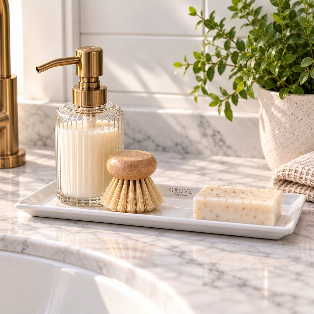 Grove Co Original Ceramic Sink Side Tray White Soap Organizer Kitchen Bathroom